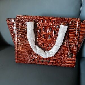 Brahmin Brown Crocodile-Embossed Satchel